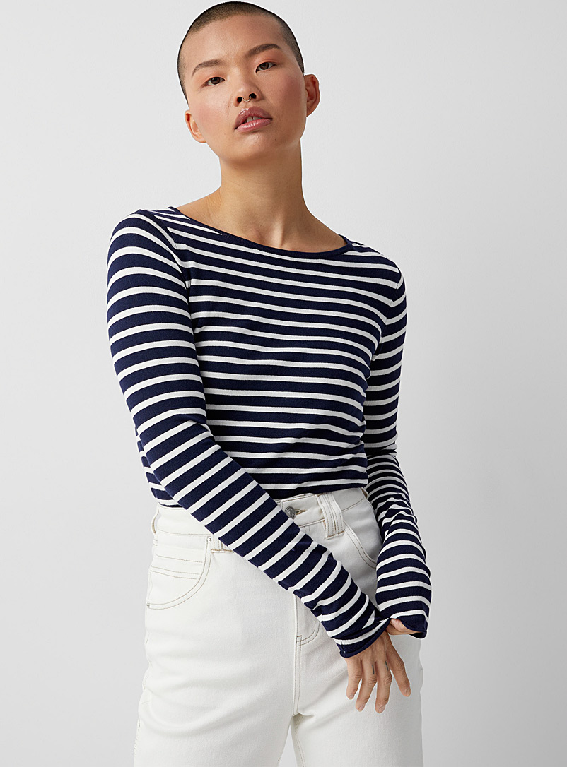 Twik Marine Blue Fine stripe boat-neck sweater for women