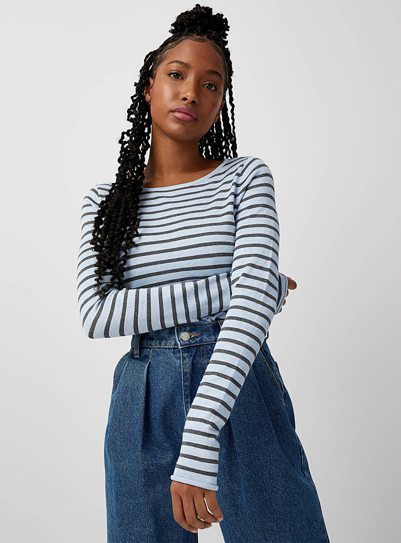 Twik Slate Blue Fine stripe boat-neck sweater for women
