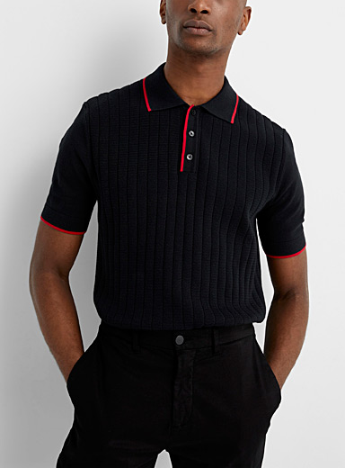 Accent-trim knit polo | Le 31 | Shop Men's Crew Neck Sweaters Online ...