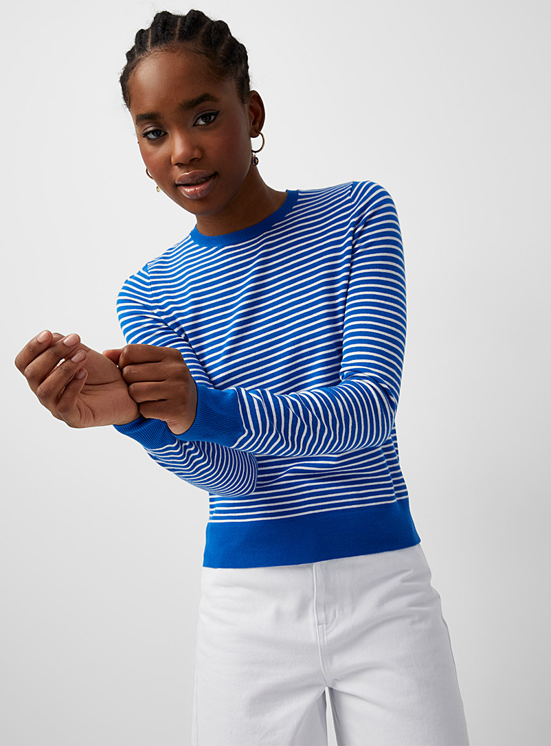 Twik Blue Fine knit thin stripe sweater for women
