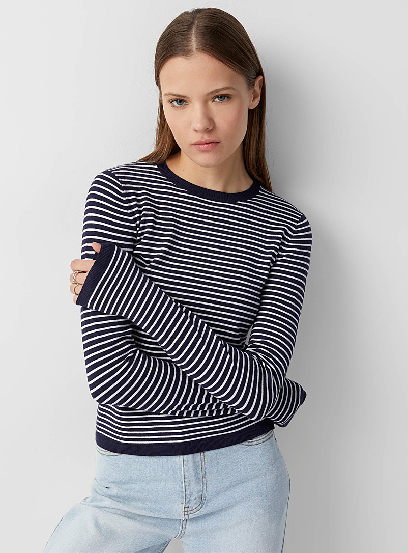 Twik Marine Blue Fine knit thin stripe sweater for women