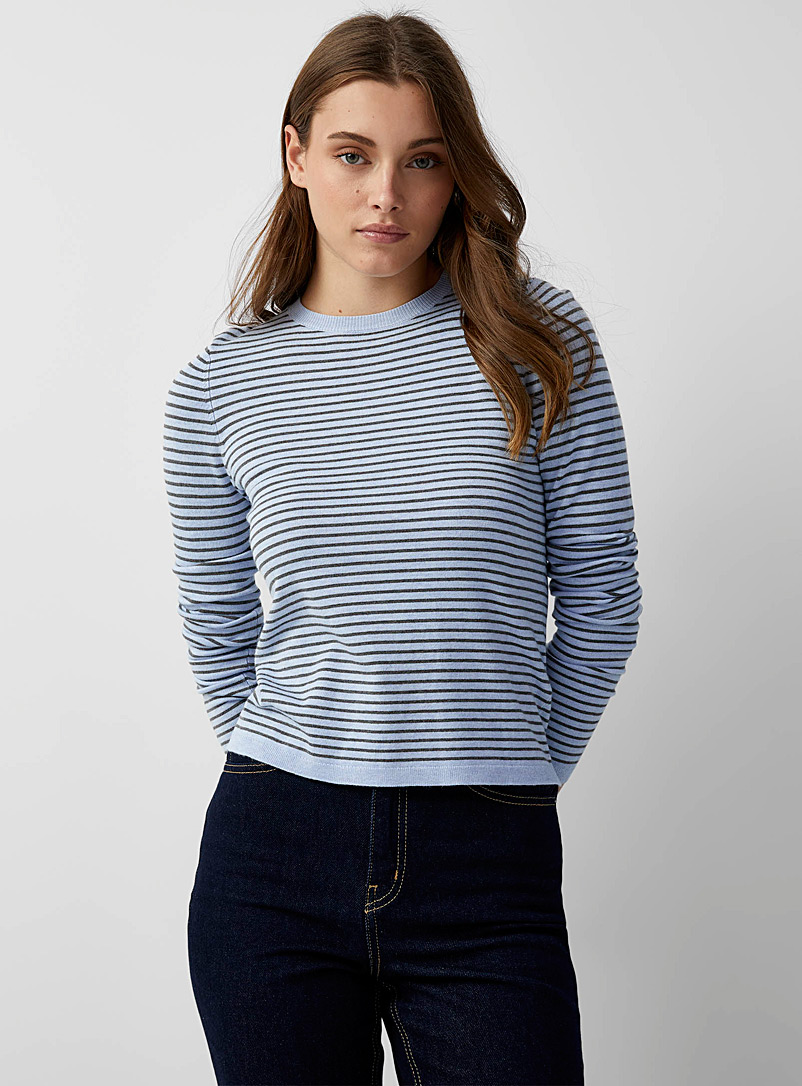 Twik Slate Blue Fine knit thin stripe sweater for women