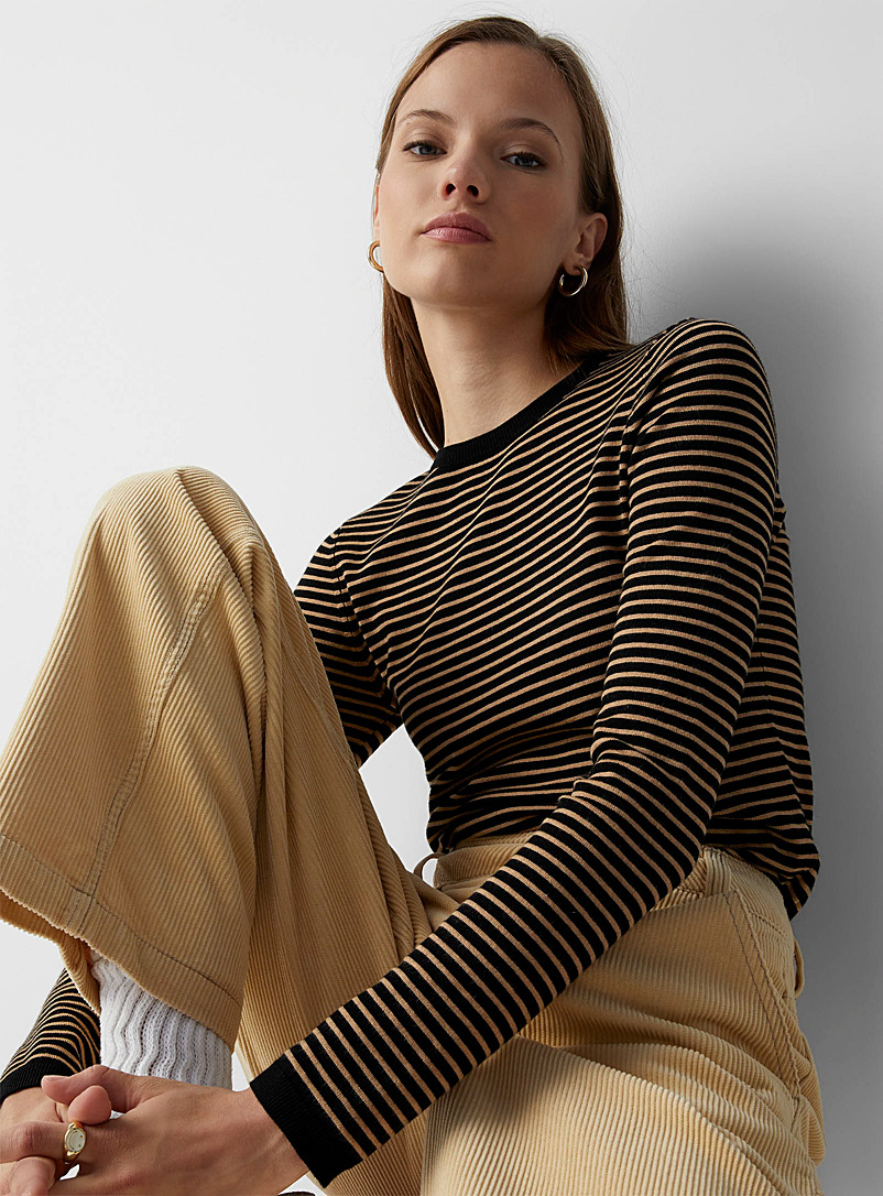 Twik Patterned Black Fine knit thin stripe sweater for women