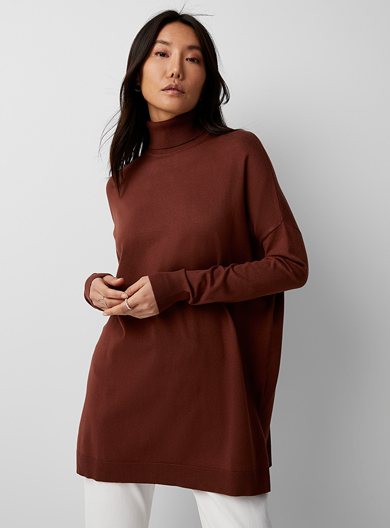 Contemporaine Medium Brown Fine knit turtleneck tunic for women
