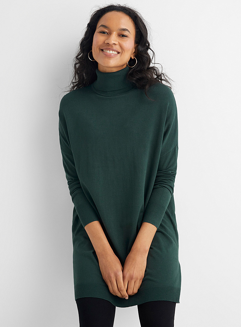 Contemporaine Mossy Green Fine knit turtleneck tunic for women