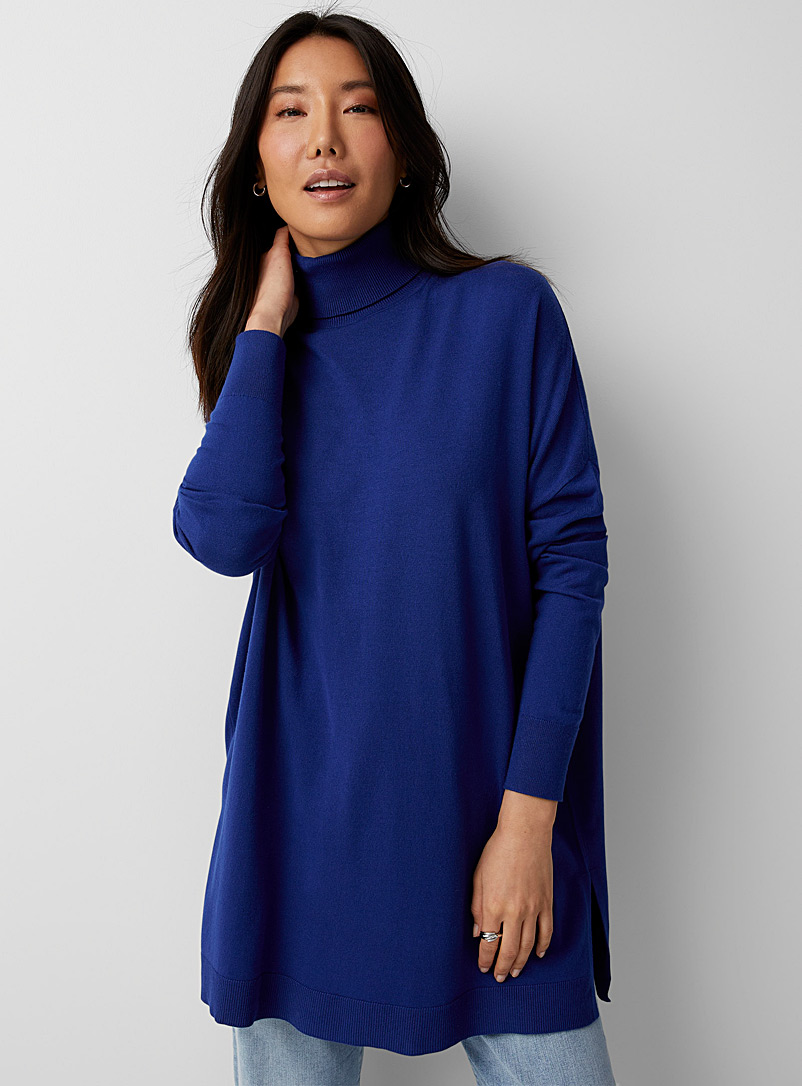 Contemporaine Sapphire Blue Fine knit turtleneck tunic for women