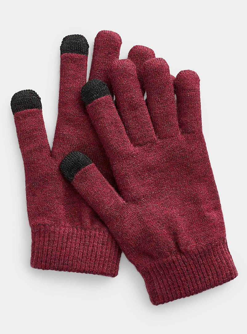 Simons: Le gant tactile fin tricot Rouge foncé-vin-rubis pour femme