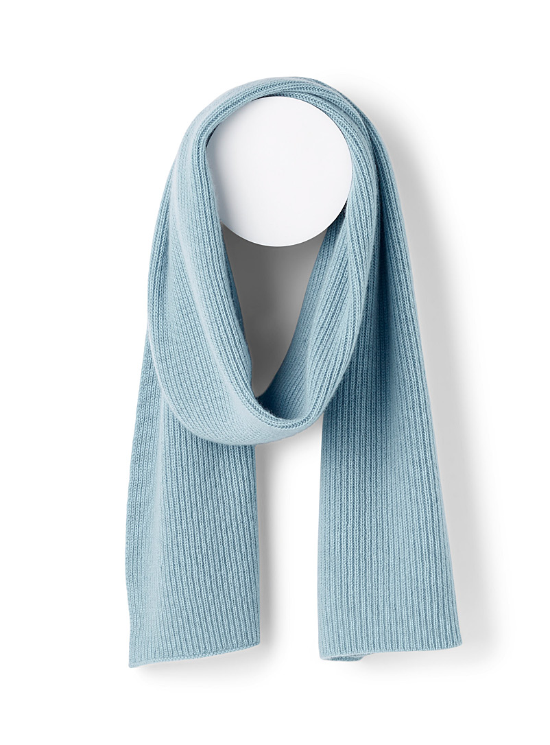 Simons Baby Blue Ribbed recycled cashmere scarf for women