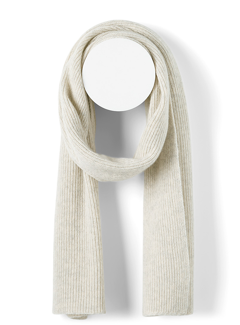 Simons Light Grey Ribbed recycled cashmere scarf for women