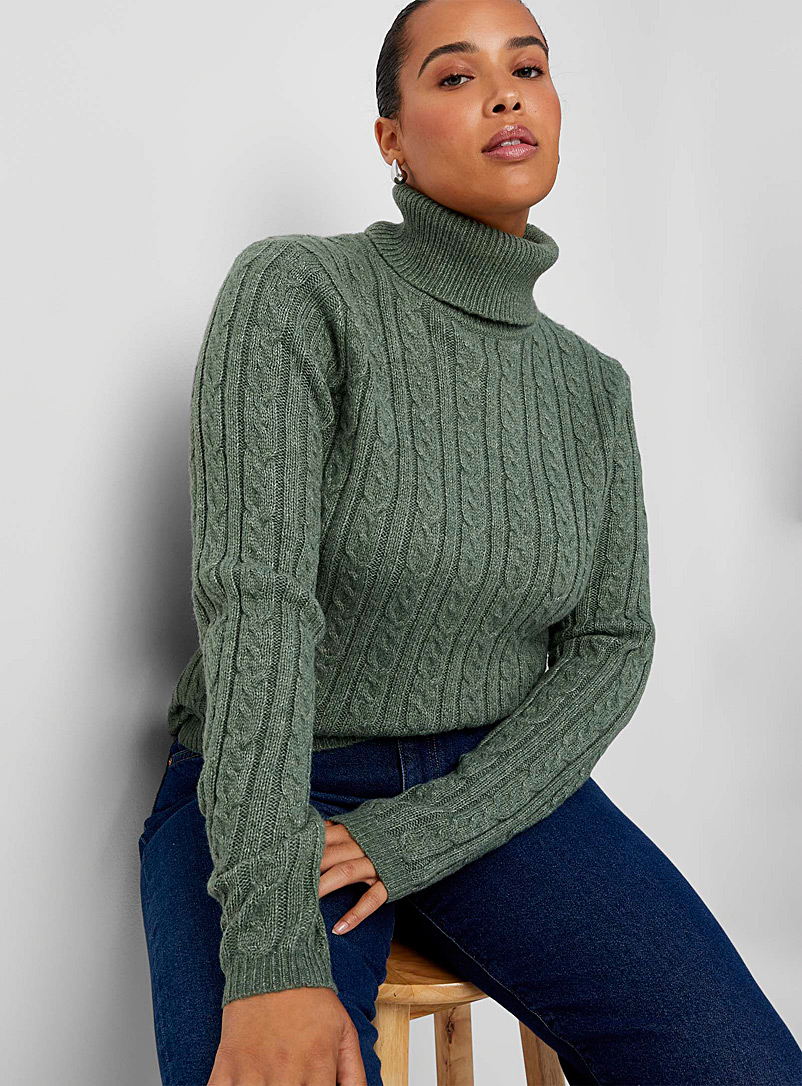 Contemporaine Bottle Green Twisted cable turtleneck for women