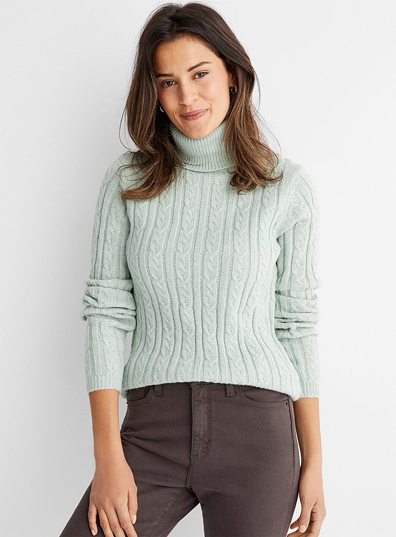 Contemporaine Lime Green Twisted cable turtleneck for women