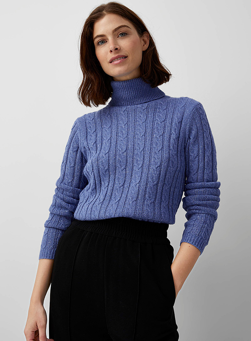 Contemporaine Slate Blue Twisted cable turtleneck for women