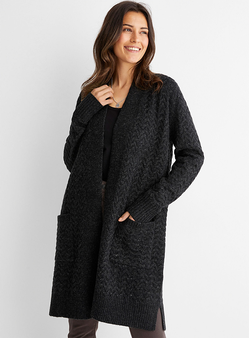Contemporaine Black Twisted long open cardigan for women