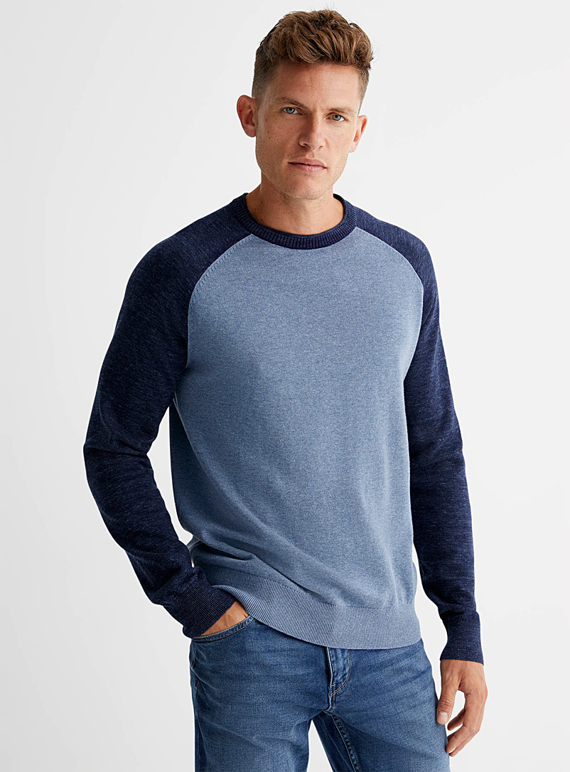 Le 31 Marine Blue Colourblock raglan sweater for men