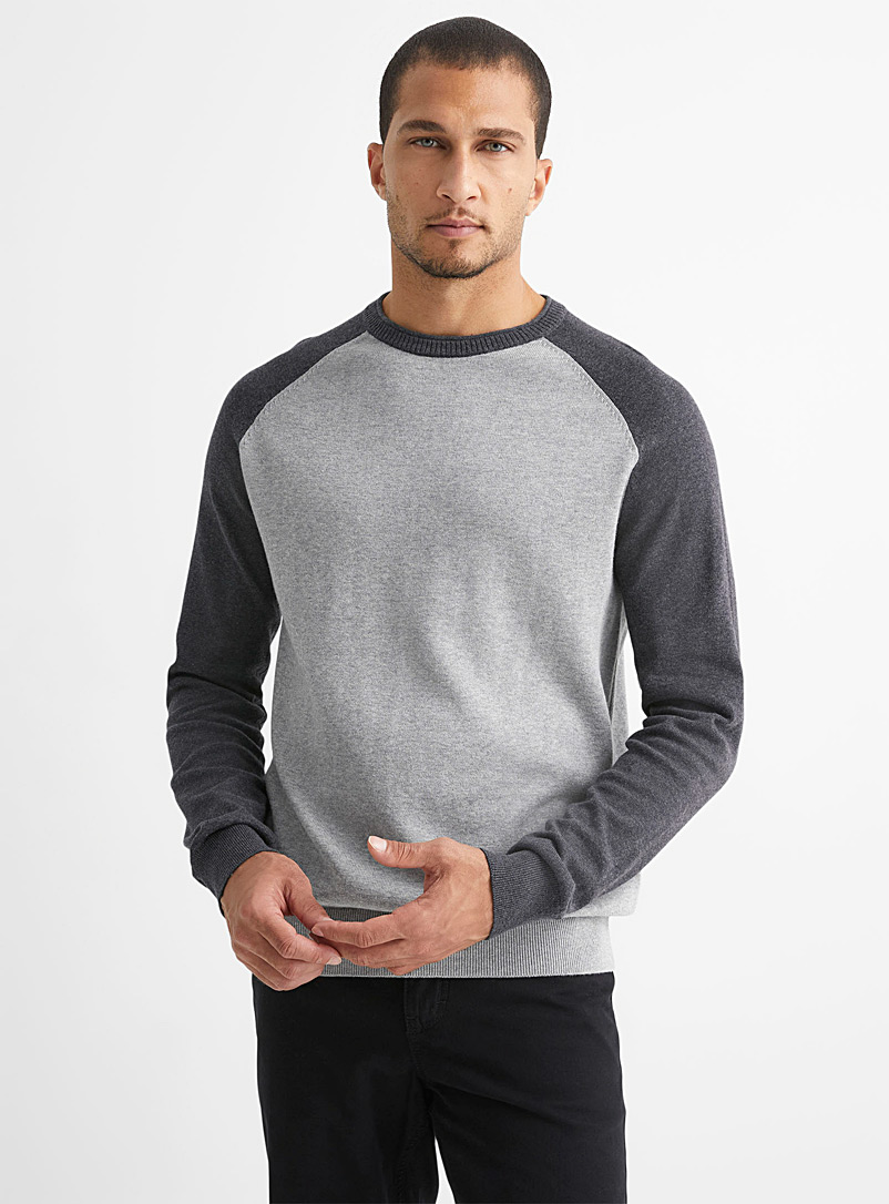 Le 31 Cream Beige Colourblock raglan sweater for men