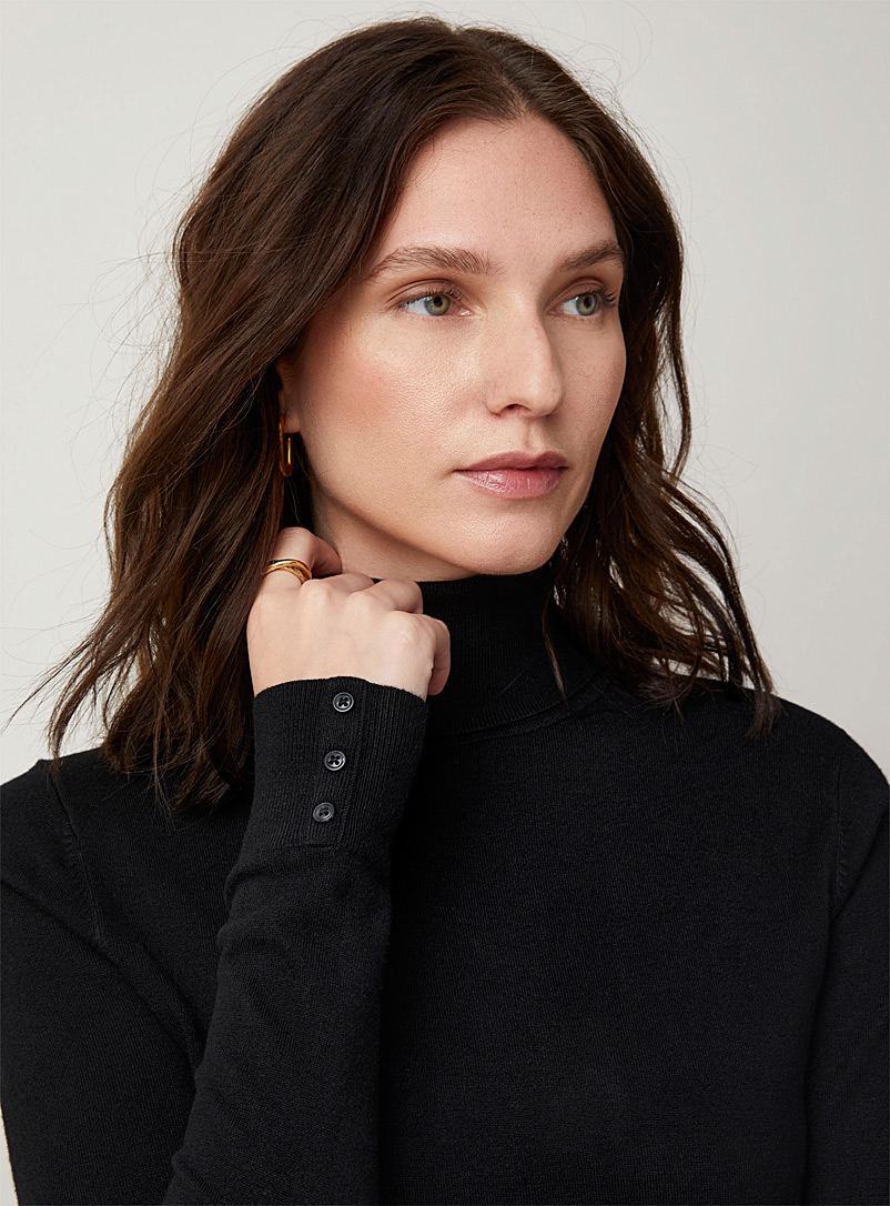 Contemporaine Black Fine knit button-cuff turtleneck for women