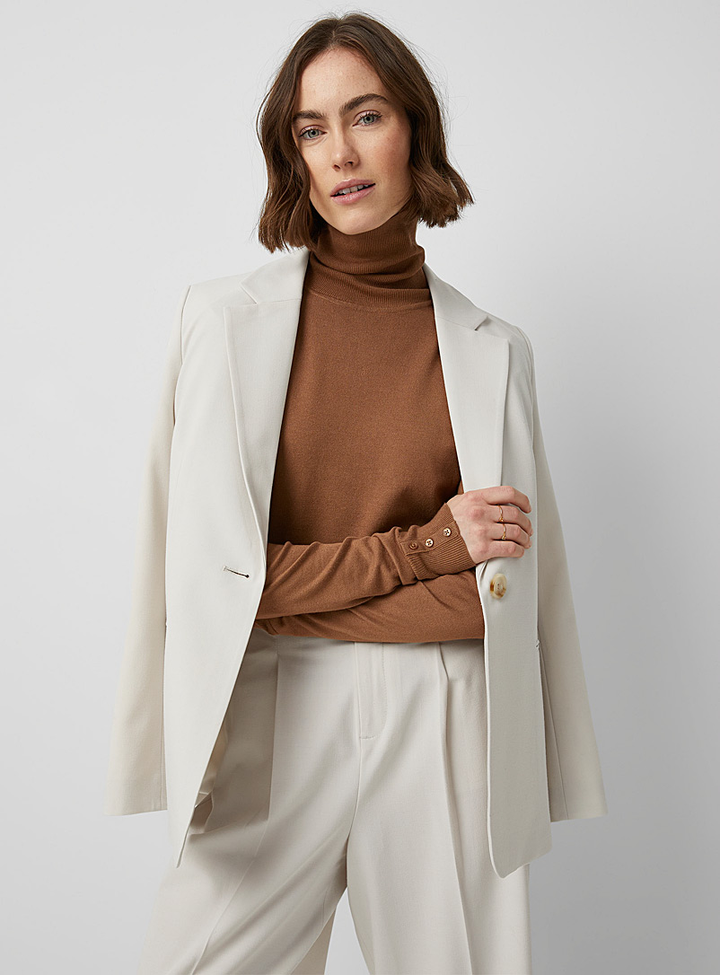 Contemporaine Medium Brown Fine knit button-cuff turtleneck for women