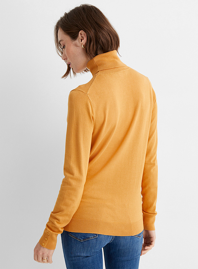 Contemporaine Medium Brown Fine knit button-cuff turtleneck for women