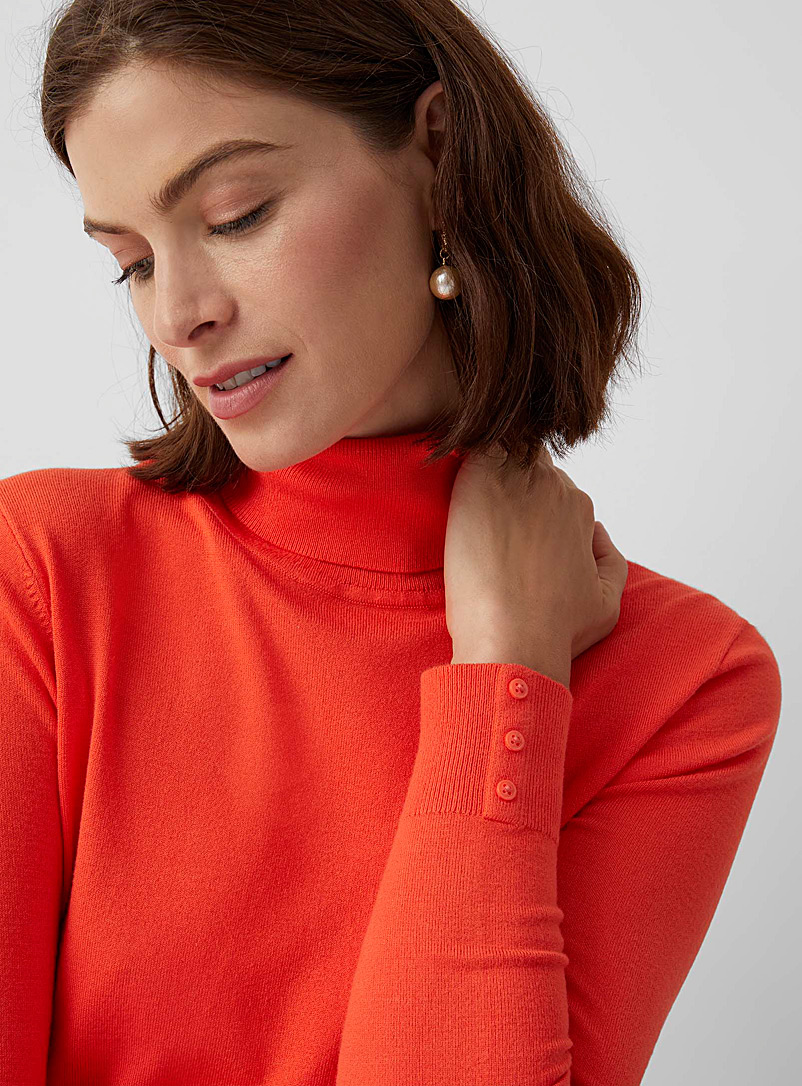 Contemporaine Dark Orange Fine knit button-cuff turtleneck for women