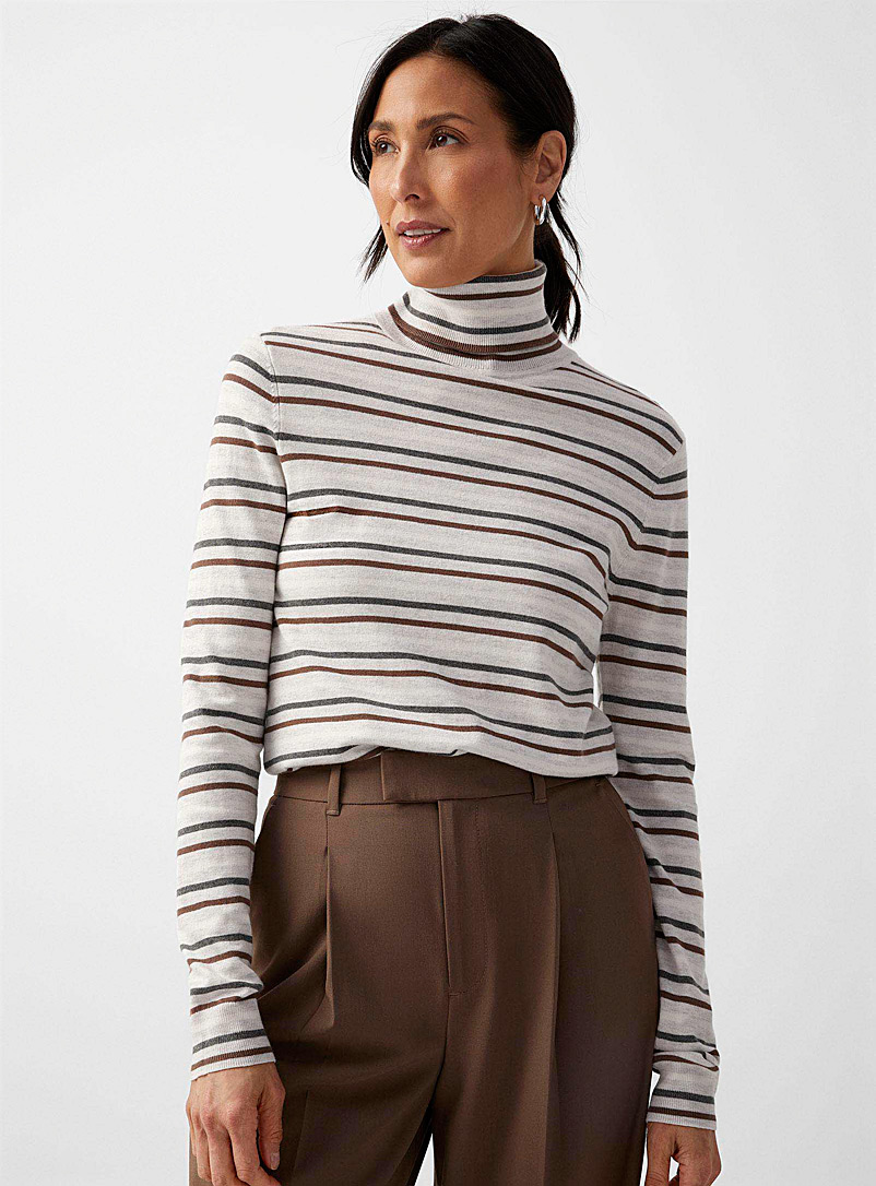 Contemporaine Light Grey Striped fine knit turtleneck for women