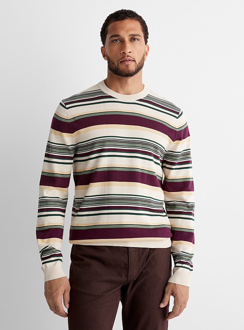 Le 31 Cream Beige Recycled cotton mixed-stripe sweater for men