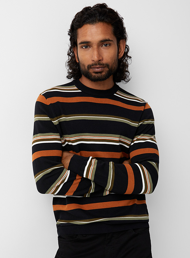 Le 31 Patterned black Recycled cotton mixed-stripe sweater for men