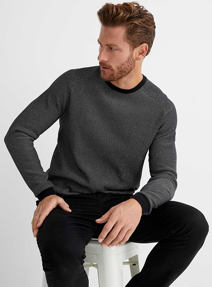 Le 31 Black Piqué jacquard sweater for men