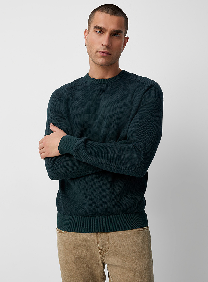 Le 31 Green Piqué jacquard sweater for men
