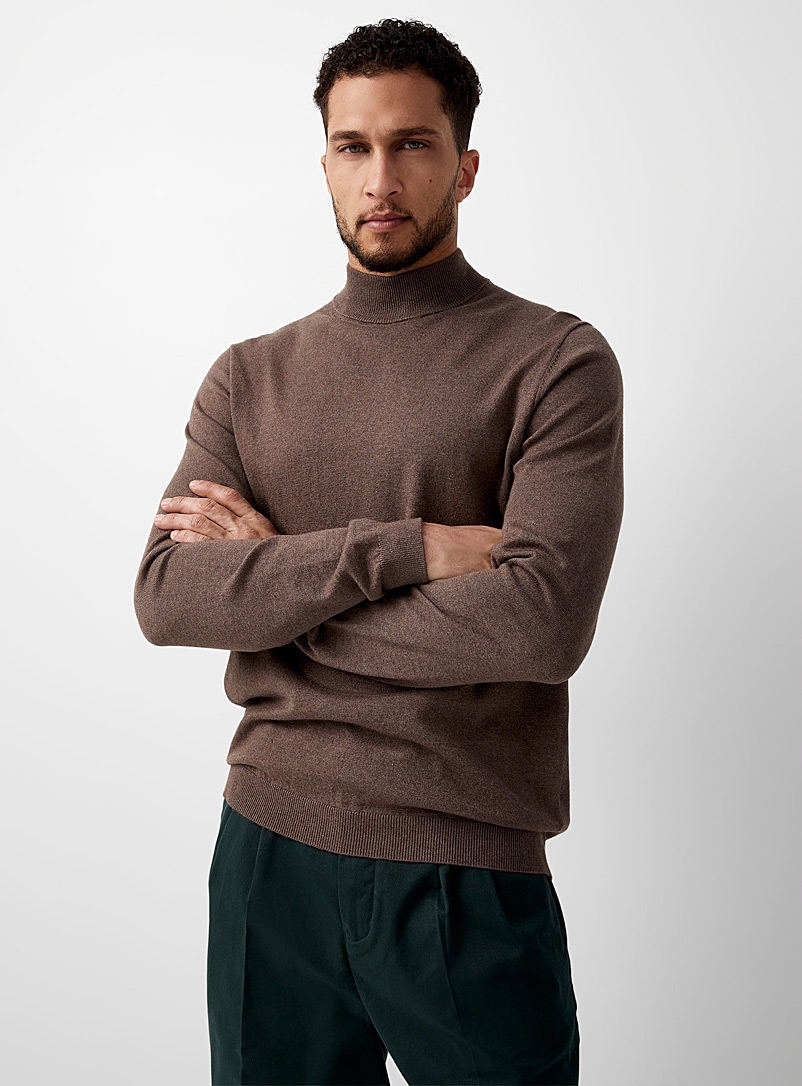 Le 31 Patterned Brown TENCEL* modal mock-neck minimalist sweater for men
