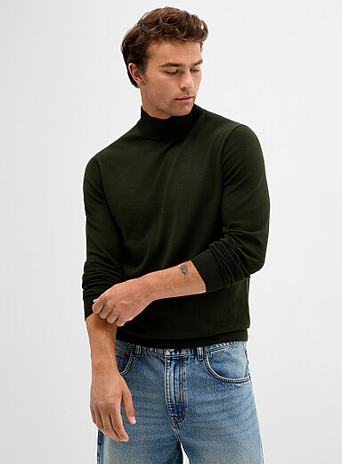 Le 31 Assorted Green TENCEL&trade; modal and organic cotton mock-neck sweater for men