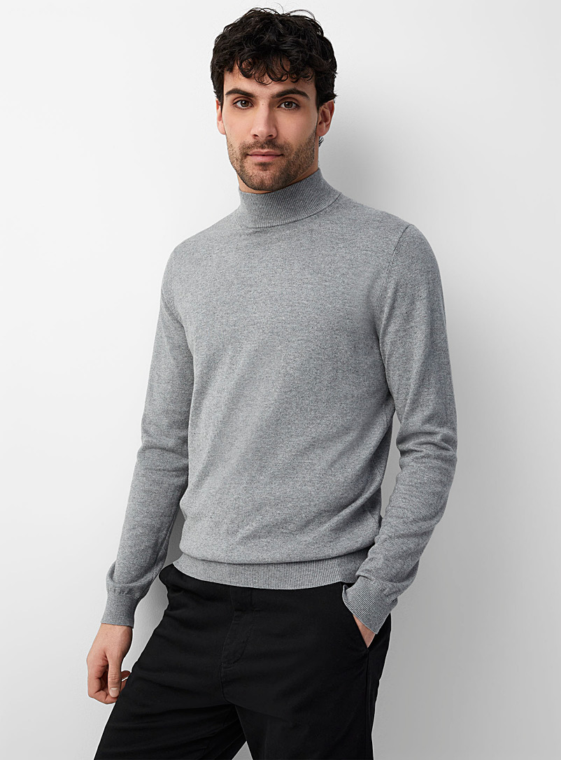 Le 31 Grey TENCEL* modal mock-neck minimalist sweater for men