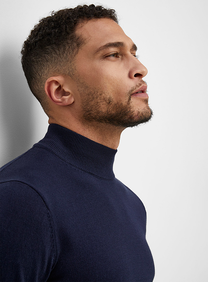 Le 31 Marine Blue TENCEL* modal mock-neck minimalist sweater for men