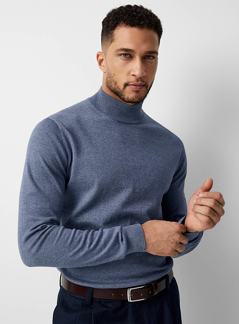 Le 31 Slate Blue TENCEL* modal mock-neck minimalist sweater for men