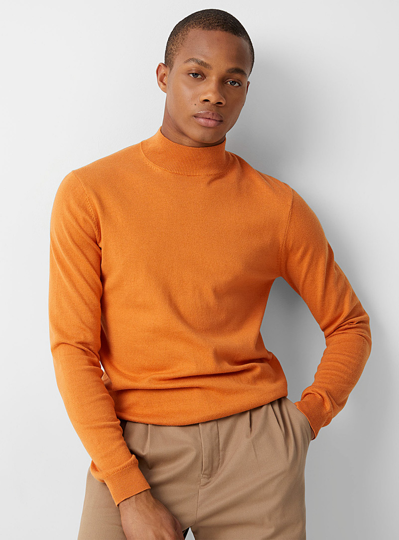 Le 31 Dark Orange TENCEL™ modal mock-neck minimalist sweater for men
