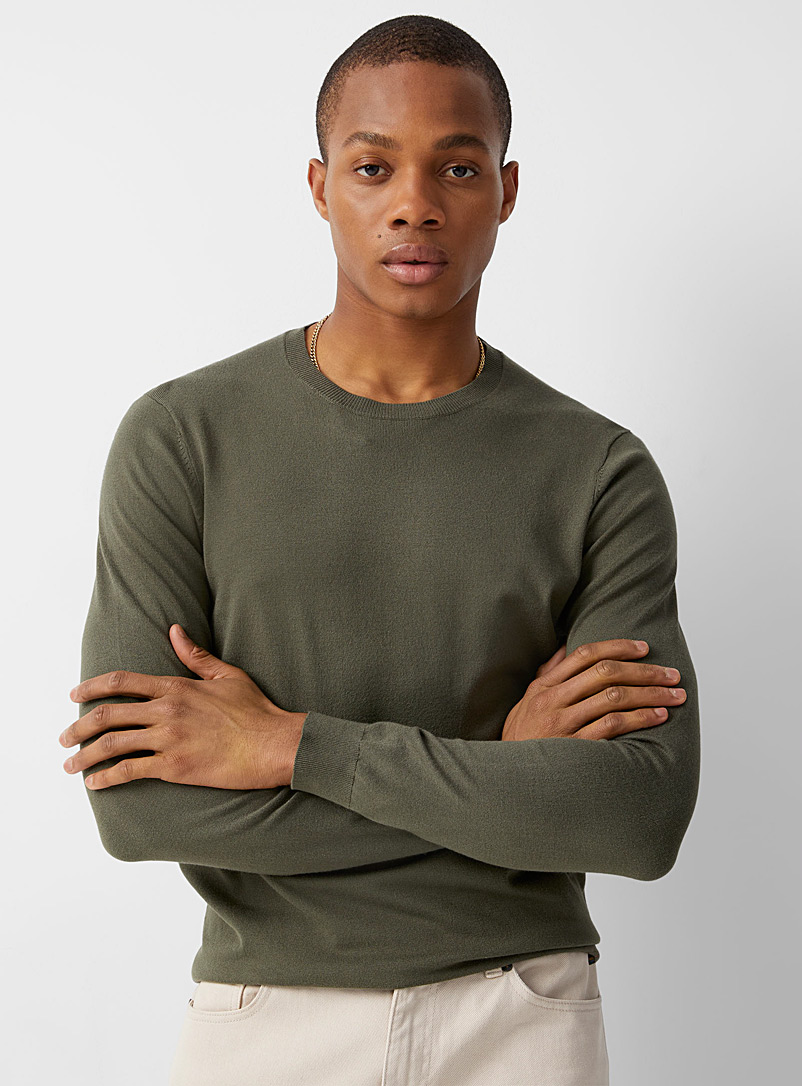 Le 31 Khaki Minimalist crew-neck sweater for men