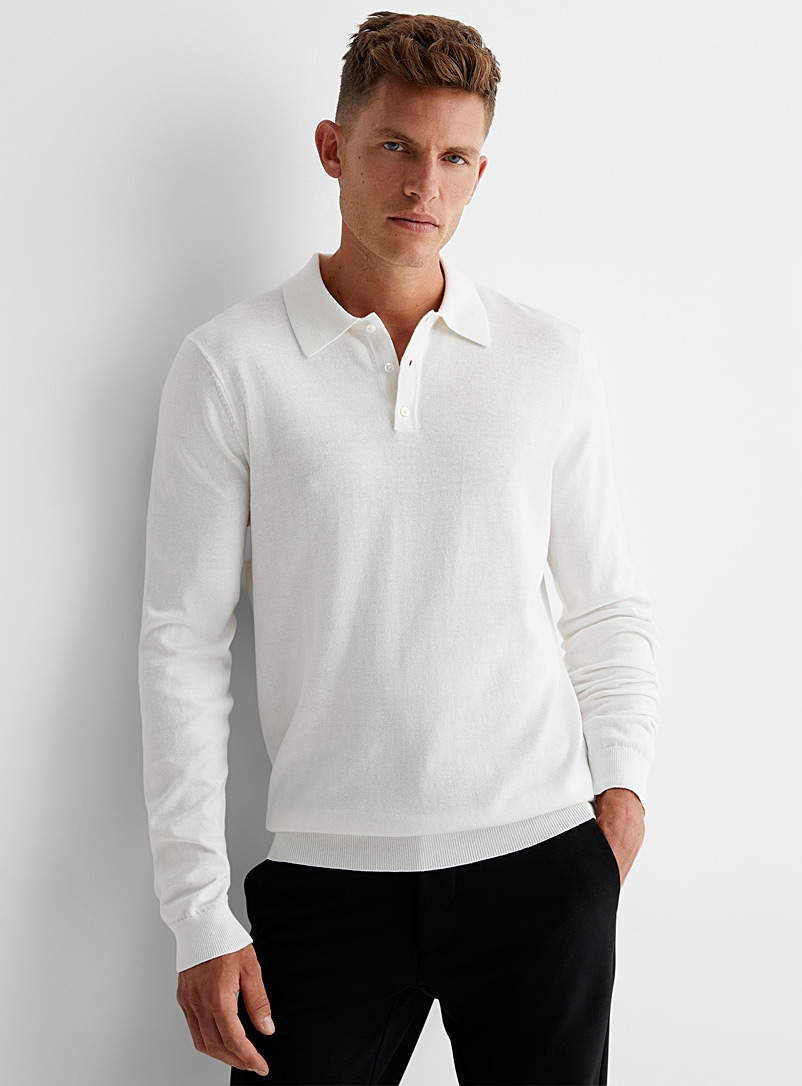 Le 31 Ivory White Modal touch polo sweater for men