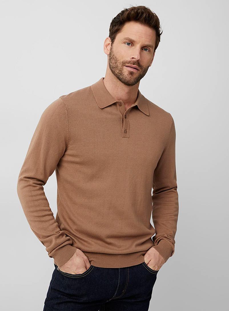 Le 31 Light Brown Modal touch polo sweater for men