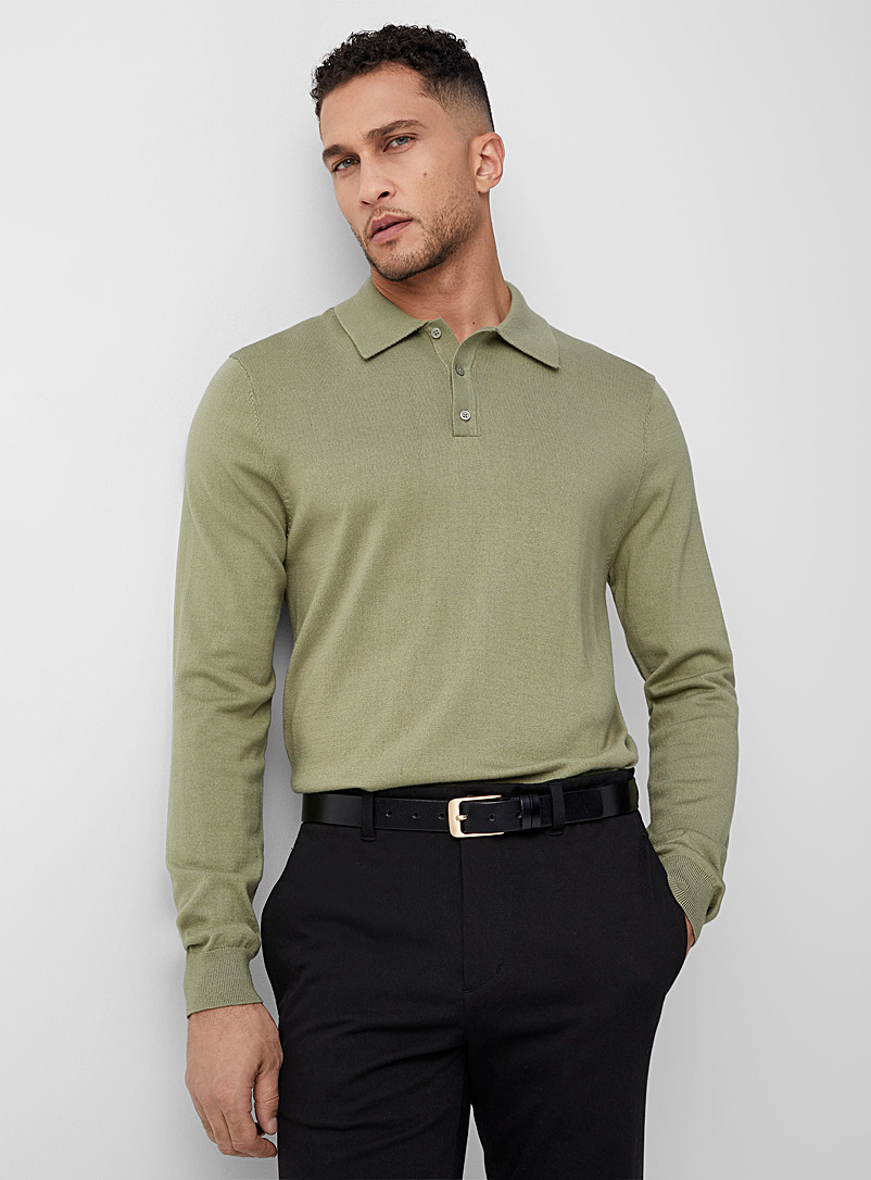 Le 31 Mossy Green Modal touch polo sweater for men
