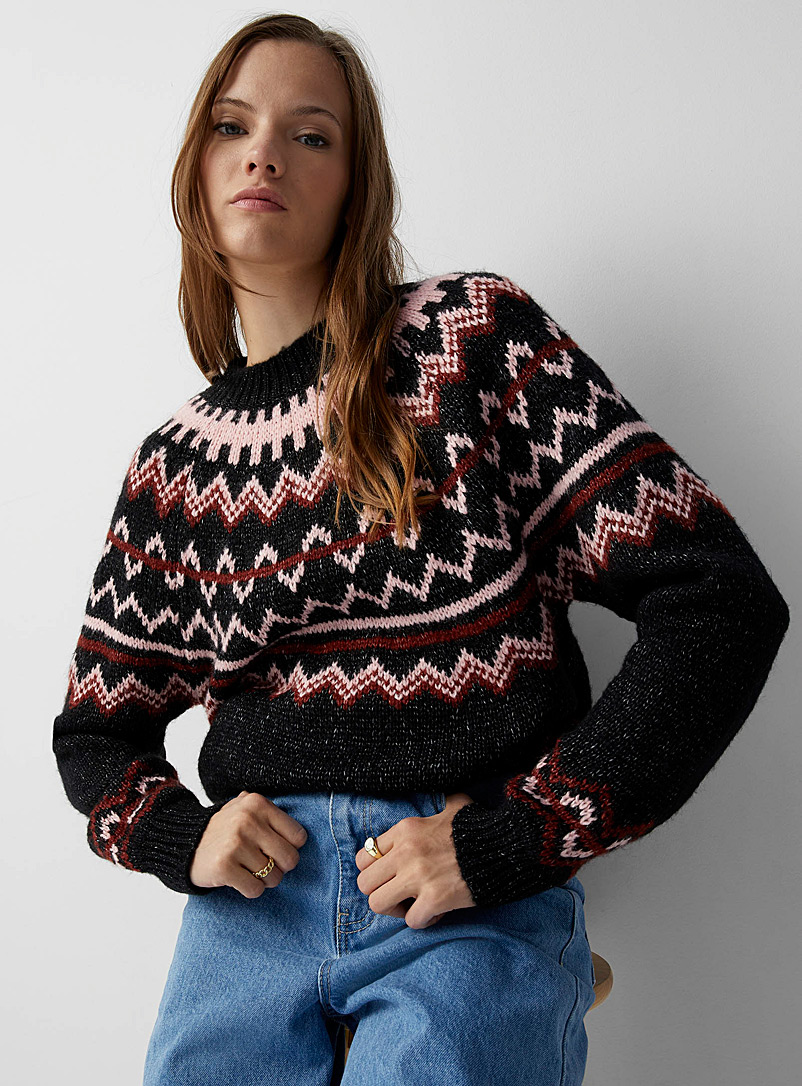Twik Black Nordic jacquard sweater for women