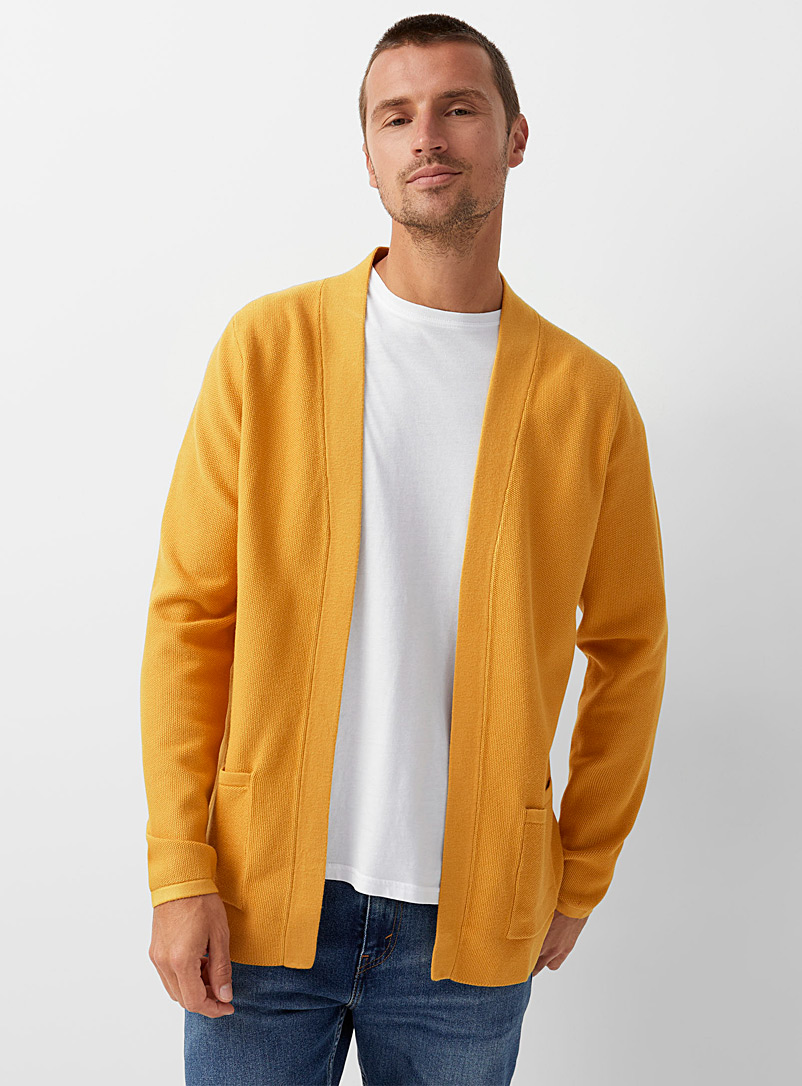 Le 31 Dark Yellow Piqué-knit open cardigan for men
