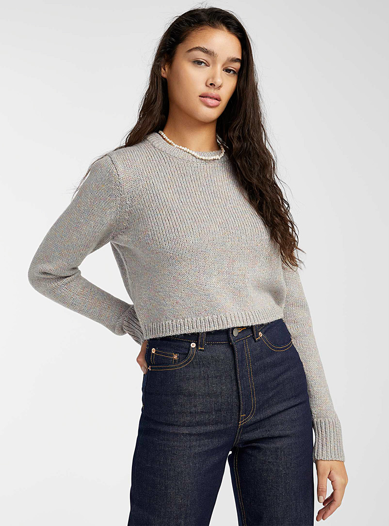 Twik Grey Short soft knit sweater for women