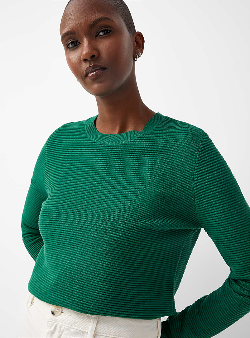 Contemporaine: Le pull col rond tricot ottoman Vert pour femme