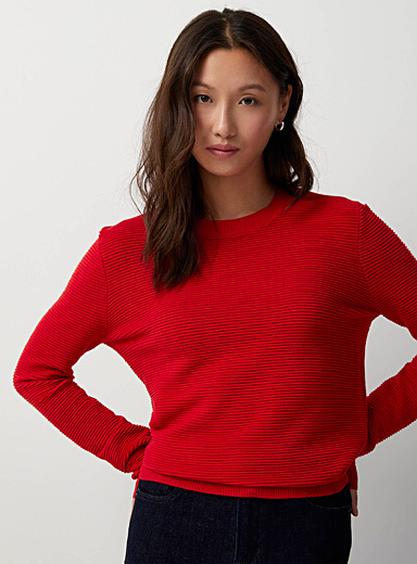 Contemporaine Cherry red Ottoman knit crew-neck sweater for women
