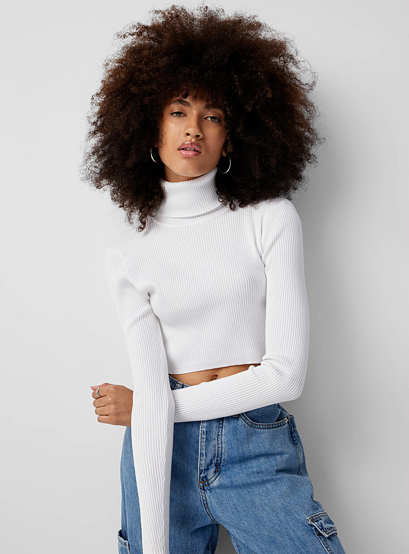 Twik White Ultra-cropped ribbed turtleneck for women