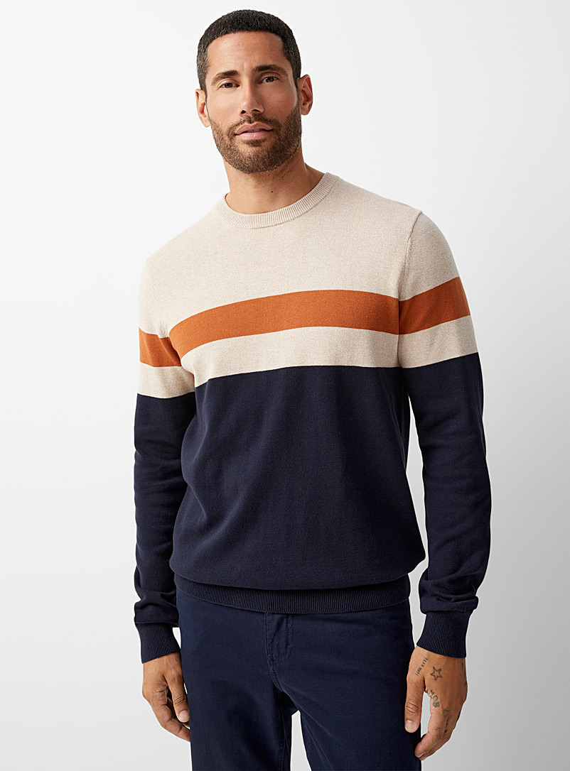 Le 31 Blue Block stripe sweater for men