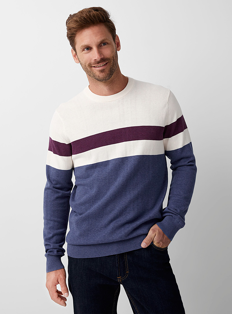 Le 31 Patterned Blue Block stripe sweater for men