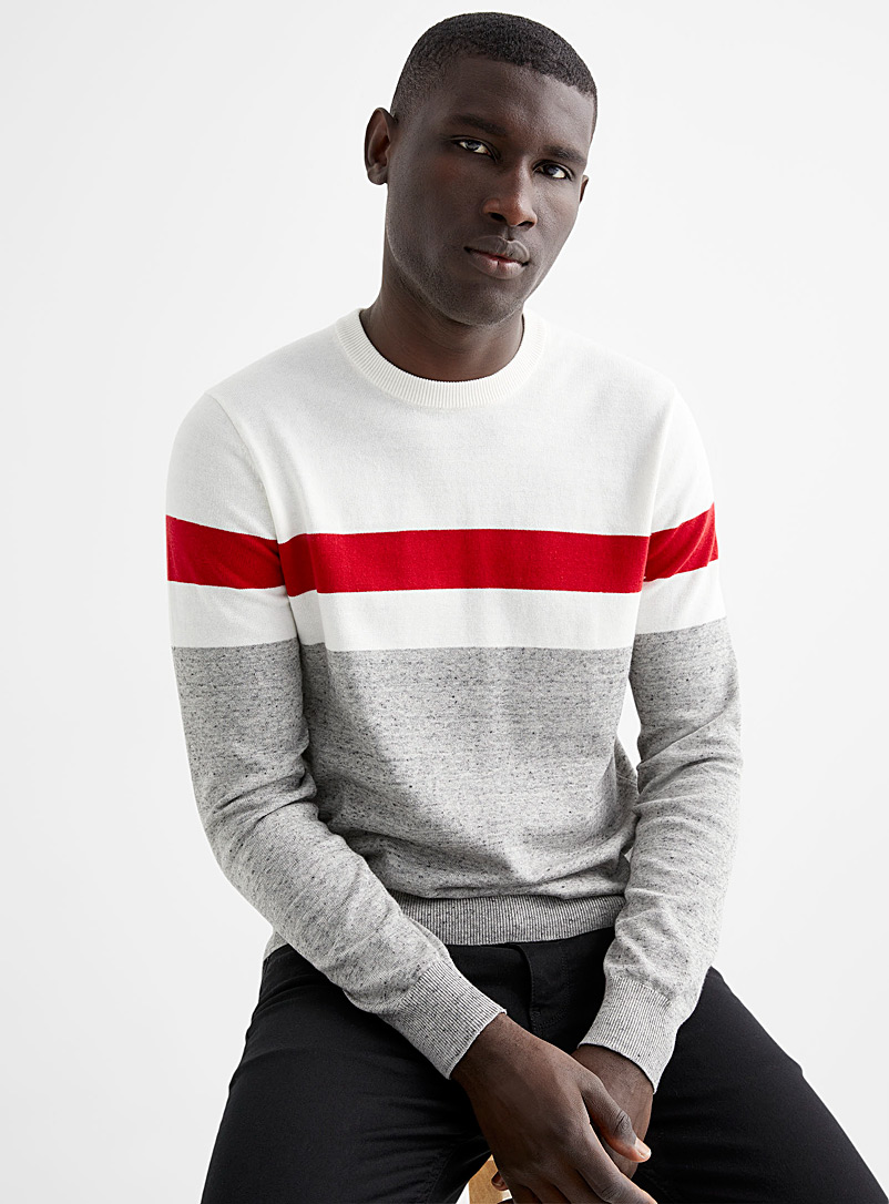 Le 31 Light Grey Block stripe sweater for men