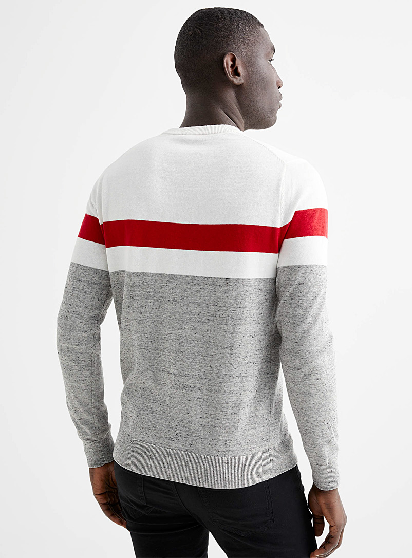 Le 31 Light Grey Block stripe sweater for men