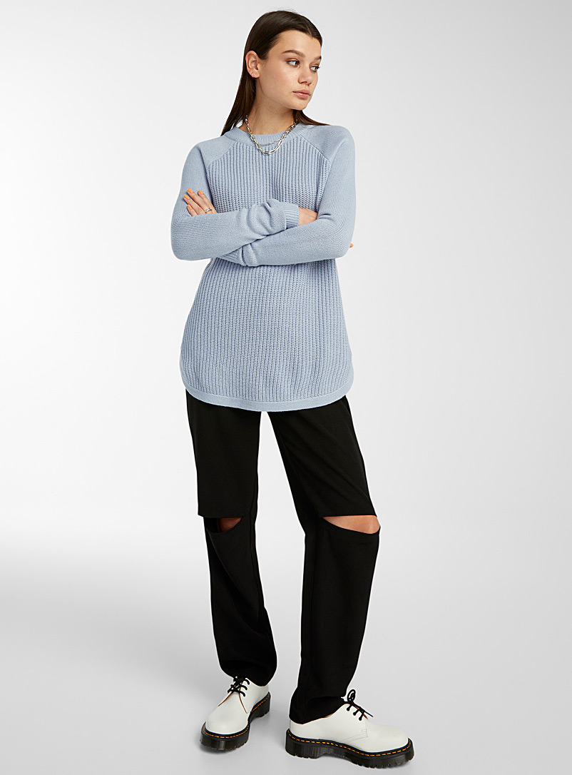 Twik Baby Blue Rounded-hem ribbed sweater for women