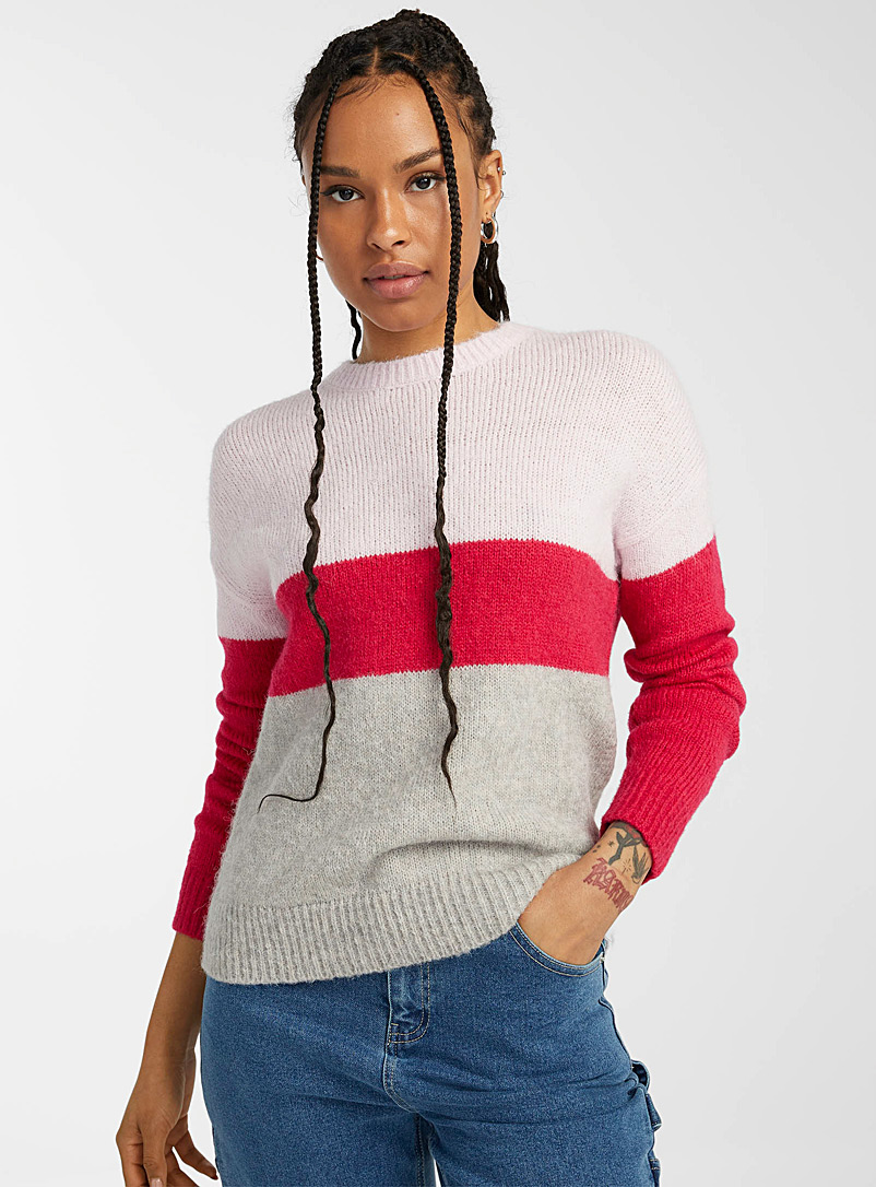 Twik Patterned Red Block stripes plush sweater for women